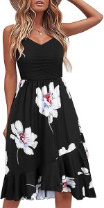 IHOT Casual Dresses for Women Sleeveless V Neck Floral Summer Beach Dress A Line Spaghetti Strap Sundresses with Pockets